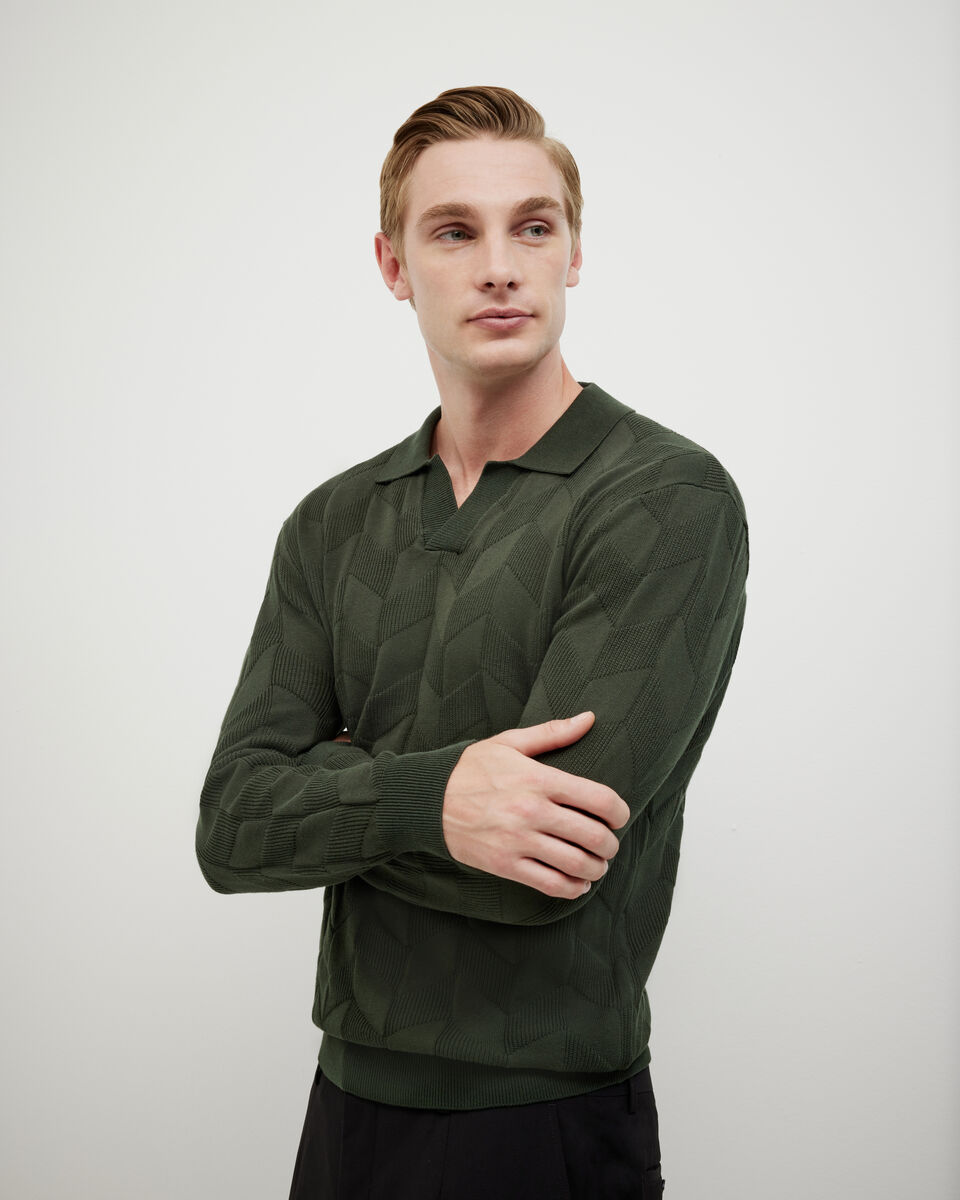 Herringbone Long Sleeve Trophy Knit, Khaki, hi-res